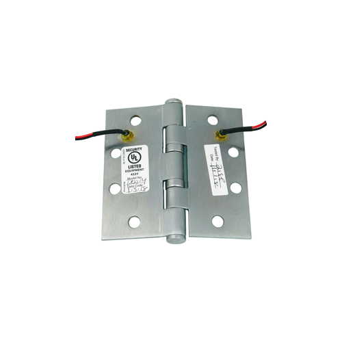 Electrified QC-2, 2 Wire, 5-Knuckle Hinge, Standard Weight, Full Mortise, Oil Impregnated Bearing (TA), 4.5" x 4.5" (4545), Steel Base, Satin Chrome US26D/652