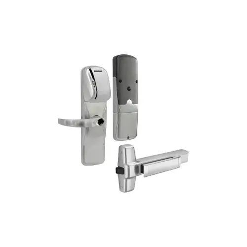 KIT - Mag-Stripe (Swipe Card) Networked Wireless Exit Trim for Rim Exit Device, Sparta Lever, Key in Lever, 6-Pin C Keyway (0-Bitted Brushed Chrome Cylinder 626), Satin Chrome 626