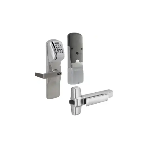 KIT - Mag-Stripe (Swipe Card) and Keypad Networked Wireless Exit Trim for Rim Exit Device, Rhodes Lever with SFIC Prep (Small Format IC Core not Included), Satin Chrome 626