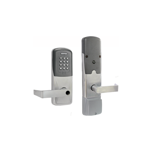 KIT - Multi-Technology and Keypad Networked Wireless Office Cylindrical Lock, Rhodes Lever, Key in Lever, 6-Pin C Keyway (0-Bitted Brushed Chrome Cylinder 626), Satin Chrome 626