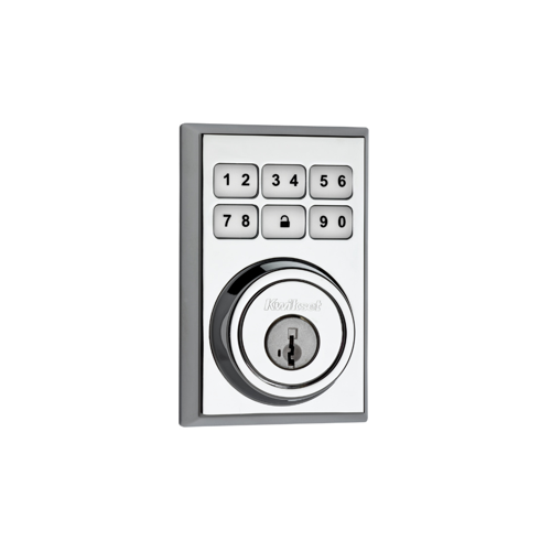 Z-Wave Smartcode 6-Button Electronic Deadbolt, KW1 SmartKey, UL 20 Minute Fire Rated, Contemporary Design, Radius Corner Adjustable Latch 2-3/8"-2-3/4" Backset, Grade 2, Polished Chrome US26/625, Clear Pack