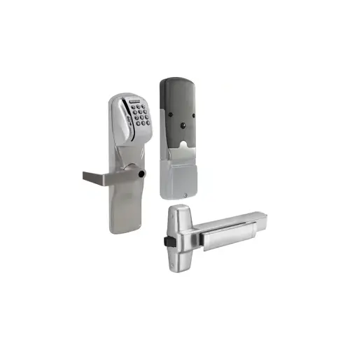 KIT - Mag-Stripe (Swipe Card) and Keypad Networked Wireless Exit Trim for Rim Exit Device, Rhodes Lever Less Cylinder (Conventional Cylinder not Included), Satin Chrome 626