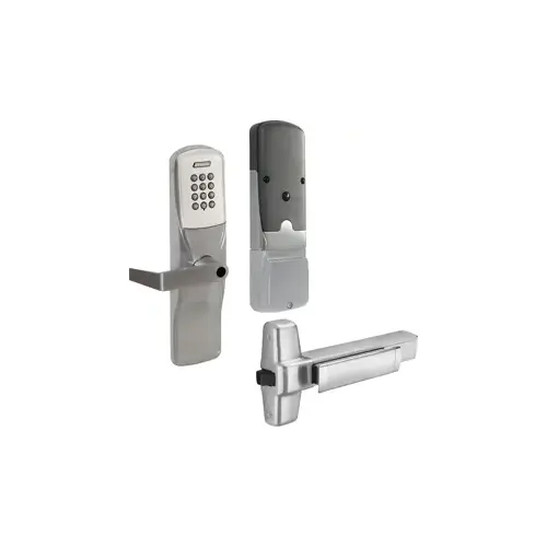 KIT - Keypad Networked Wireless Exit Trim for Rim Exit Device, Rhodes Lever, Key in Lever, 6-Pin C Keyway (0-Bitted Brushed Chrome Cylinder 626), Satin Chrome 626