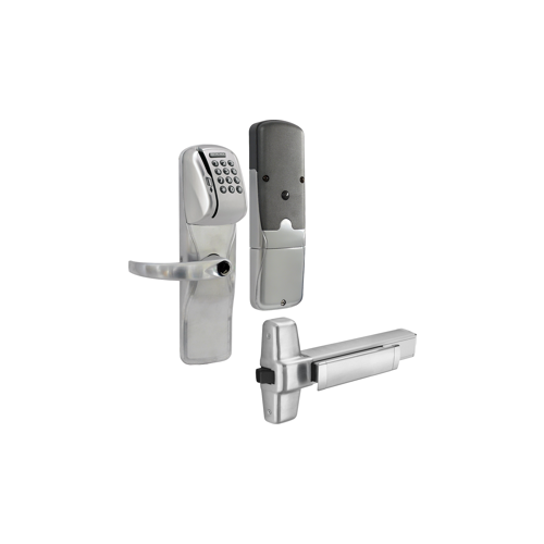 KIT - Mag-Stripe (Swipe Card) and Keypad Networked Wireless Exit Trim for Rim Exit Device, Sparta Lever Less Cylinder (Conventional Cylinder not Included), Satin Chrome 626