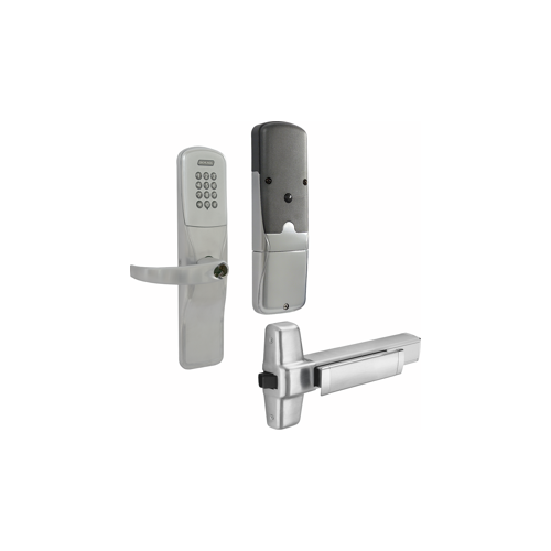 KIT - Keypad Networked Wireless Exit Trim for Rim Exit Device, Sparta Lever, FSIC Prep, Schlage Large Format IC Core Included, 6-Pin C Keyway (1-Bitted Brushed Chrome Cylinder 626), Satin Chrome 626, US26D