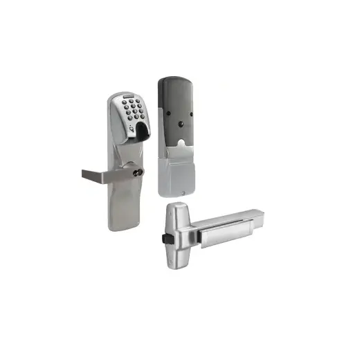 KIT - Mag-Stripe (Insert Card) and Keypad Networked Wireless Exit Trim for Rim Exit Device, Rhodes Lever, FSIC Prep, Schlage Large Format IC Core Included, 6-Pin C Keyway (1-Bitted Brushed Chrome Cylinder 626), Satin Chrome 626, US26D