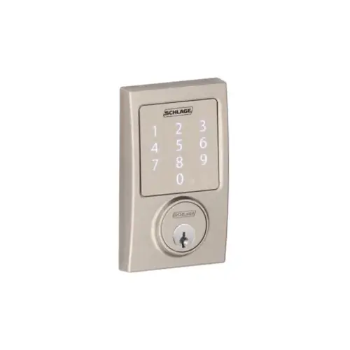 Sense Keypad Deadbolt Century, Control with Smartphone App, Triple Option Adjustable Backset, Grade 1, C Keyway, Satin Nickel 619, US15