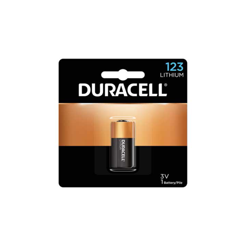 Duracell Pro 3 Volt 123 Lithium Battery. Diameter .64", Height 1.35".