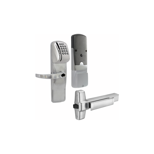 KIT - Mag-Stripe (Swipe Card) and Keypad Networked Wireless Exit Trim for Rim Exit Device, Sparta Lever with SFIC Prep (Small Format IC Core not Included), Satin Chrome 626