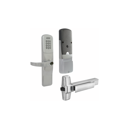 KIT - Keypad Networked Wireless Exit Trim for Rim Exit Device, Sparta Lever, FSIC Prep, Schlage Large Format IC Core Included, 6-Pin C Keyway (1-Bitted Brushed Chrome Cylinder 626), Satin Chrome 626, US26D