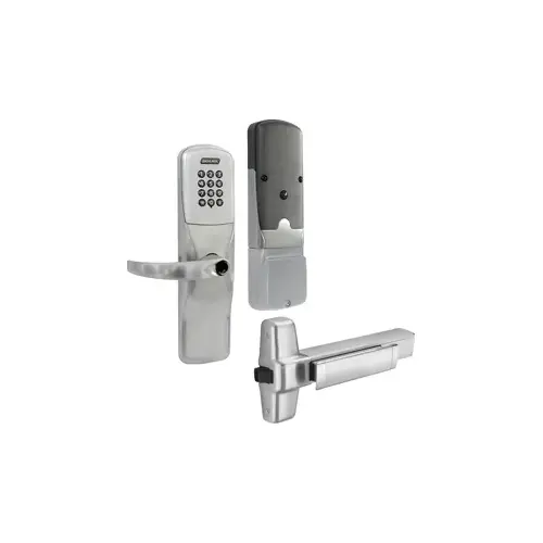 KIT - Keypad Networked Wireless Exit Trim for Rim Exit Device, Sparta Lever, Key in Lever, 6-Pin C Keyway (0-Bitted Brushed Chrome Cylinder 626), Satin Chrome 626