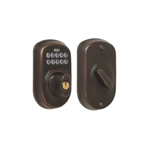 Keypad Deadbolt Camelot, Key Override, C Keyway, Triple Option Adjustable Backset, Grade 2, Aged Bronze 716