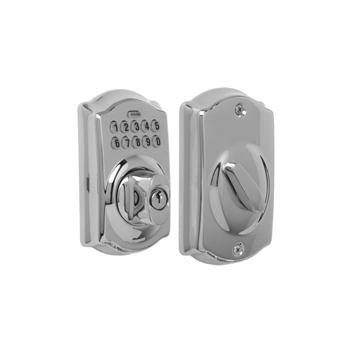 Keypad Deadbolt Camelot, Key Override, C Keyway, Triple Option Adjustable Backset, Grade 2, Satin Chrome 626, US26D