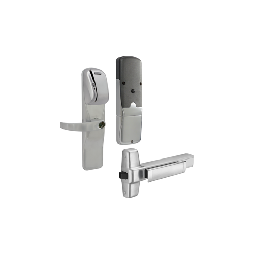 KIT - Mag-Stripe (Swipe Card) Networked Wireless Exit Trim for Rim Exit Device, Sparta Lever, FSIC Prep, Schlage Large Format IC Core Included, 6-Pin C Keyway (1-Bitted Brushed Chrome Cylinder 626), Satin Chrome 626, US26D