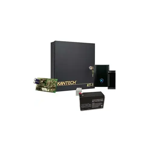 Expansion Kit 1 Door, KT-1-M Controller (1), KT-MUL-MT2 Multi-Tech Reader (1), KT-PTC1640UG Transformer (1), KT-PS4085 Power Supply (1), and KT-BATT-12 Battery (1).