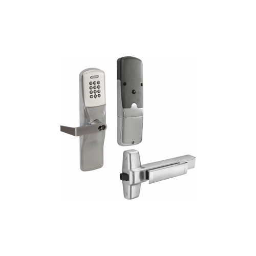 KIT - Keypad Networked Wireless Exit Trim for Rim Exit Device, Rhodes Lever, FSIC Prep, Schlage Large Format IC Core Included, 6-Pin C Keyway (1-Bitted Brushed Chrome Cylinder 626), Satin Chrome 626, US26D