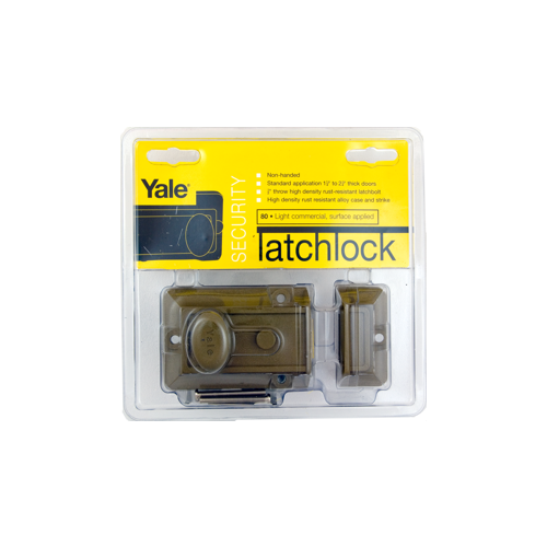 Yale Security Inc V80 Rim Security Latch Lock, Single Cylinder, Para Keyway, 2-Keys, Sprayed Brass/696