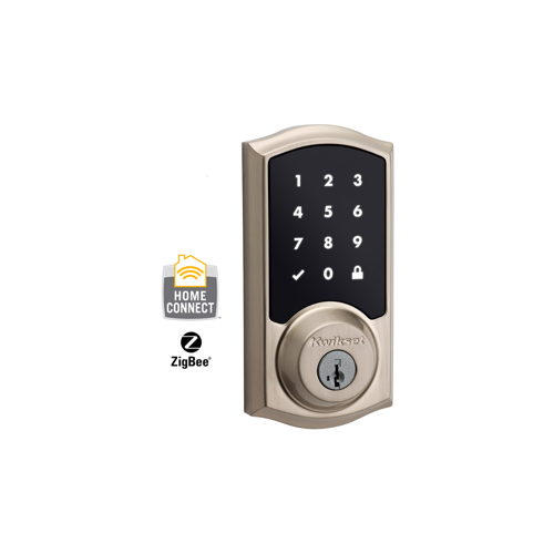 Z-Wave Smartcode Touchscreen Electronic Deadbolt, KW1 SmartKey, UL 20 Minute Fire Rated, Traditional Design, Radius Corner Adjustable Latch 2-3/8"-2-3/4" Backset, Grade 2, Satin Nickel US15/619, Clear Pack