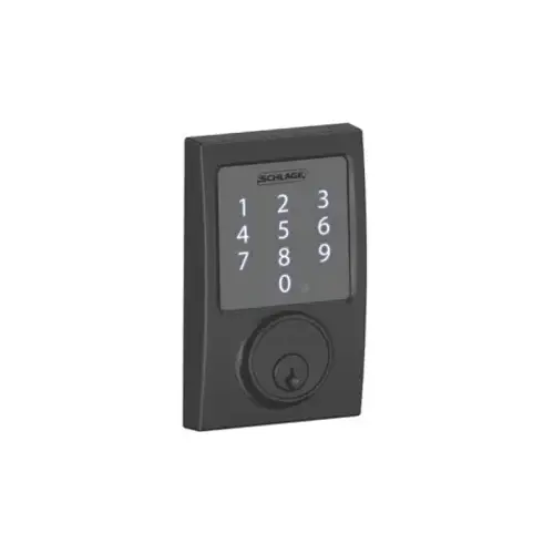 Sense Keypad Deadbolt Century, Control with Smartphone App, Triple Option Adjustable Backset, Grade 1, C Keyway, Matte Black 622, US19