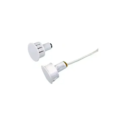 3/4" Diameter Recessed Magnetic Contact Switch Set, 1/2" Gap, 12" Leads, Closed Loop (N/O), Used for Steel Doors, UL Listed, White
