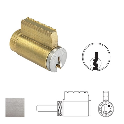 Key-in-Knob Cylinder, 6-pin, F Keyway, Keyed Different, 2 Keys, Satin Chrome Finish, Non-handed Satin Chrome