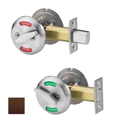 Occupancy Indicator Deadbolt with 395 Square Corner Strikes and 141 2-3/8" Backset 1" Square Bolt Oil Rubbed Bronze Finish