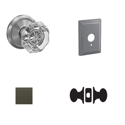 Alexandria Glass Knob with Grandville Rose Passage and Privacy Lock with 16600 Latch and 10027 Strike Aged Bronze Finish