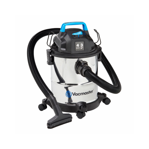 Stainless Steel Wet/Dry Vacuum, 3 Peak HP, 4 Gallon