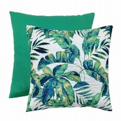 J&J GLOBAL LLC 254022W Patio Toss Pillow, Green Leaves, 16 x 16 x 4 In.