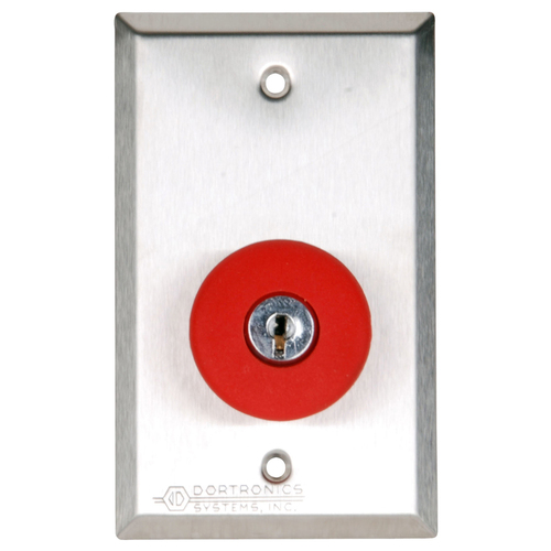 5210 Series Exit Push Button, 1-9/16 In. Diameter Duress Push Button, DPST Latching/Key Reset on Single Gang Plate