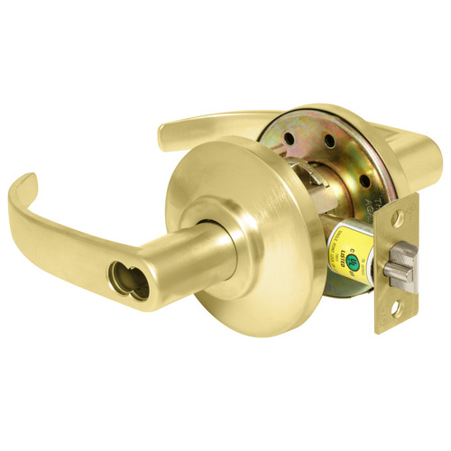 Grade 2 Entry Cylindrical Lock, SFIC Less Core, 14 Lever, Satin Brass Finish, Non-Handed