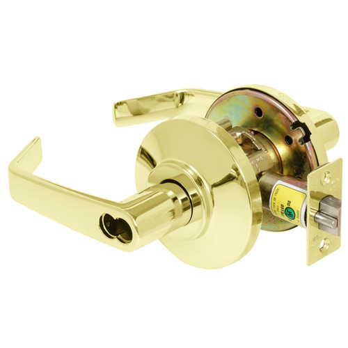 Storeroom Cylindrical Lock, Grade 2, 15 Lever, SFIC Less Core, Bright Brass Finish, Non-handed