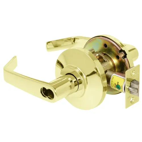 Storeroom Cylindrical Lock, Grade 2, SFIC Less Core, 15 Lever, Bright Brass Finish, Non-handed