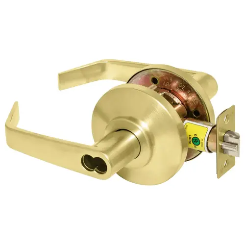 Storeroom Cylindrical Lock, Grade 2, SFIC Less Core, Satin Brass Finish, Non-handed, 15 Lever