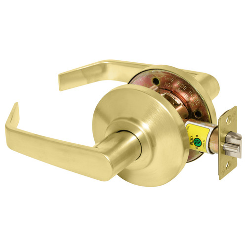 Satin Brass Passage Cylindrical Lock, 15 Lever, Non-Keyed, Non-Handed