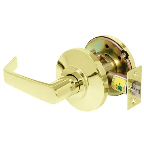 Grade 2 Exit Cylindrical Lock, 15 Lever, Non-Keyed, Bright Brass Finish