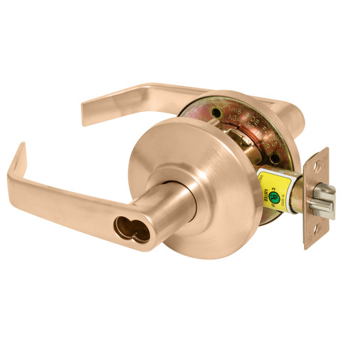 Storeroom Cylindrical Lock, Grade 2, 15 Lever, SFIC Less Core, Satin Bronze Finish, Non-handed