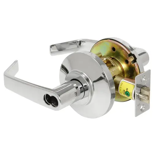 Grade 2 Classroom Cylindrical Lock, SFIC Less Core, 15 Lever, Non-handed, Bright Chrome Finish