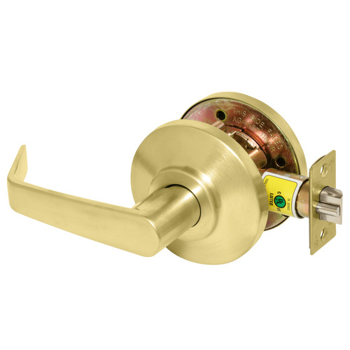 Satin Brass Grade 2 Exit Cylindrical Lock 15 Lever Non-Keyed Non-Handed