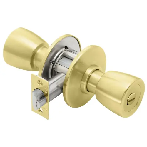 Privacy Cylindrical Lock, 6 Knob, Non-Keyed, Satin Brass Finish