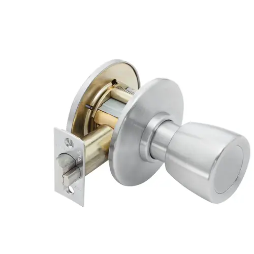 Grade 1 Exit Cylindrical Lock, Non-Keyed, 6 Knob Satin Chrome Anti-Microbial Finish, Non-handed