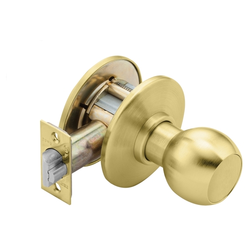 Satin Brass Grade 1 Exit Cylindrical Lock, Non-Keyed, 4 Knob