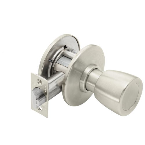 Grade 1 Exit Cylindrical Lock, 6 Knob, Non-Keyed, Satin Nickel Finish