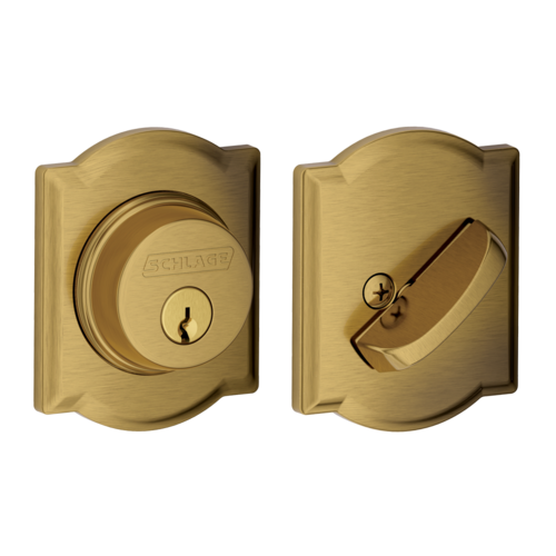 B60 Deadbolt with Camelot Trim, Satin Brass Blackened