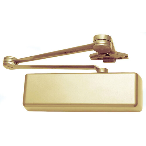 Left Hand Parallel Arm Super Smoothee Heavy Duty Adjustable 1-6 Surface Mounted Regular Plated Door Closer with TBSRT Thru Bolts 632 Bright Brass Finish