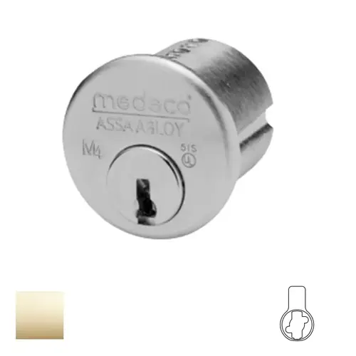 1-1/8" Mortise Cylinder, Biaxial, Sub-Assembled Bright Polished Brass