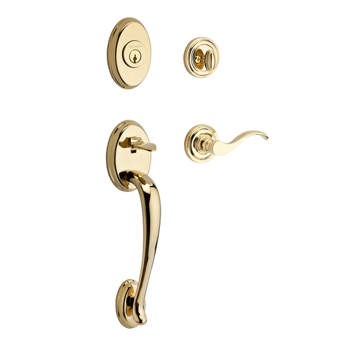 Columbus Handleset with Curve Lever Bright Polished Brass