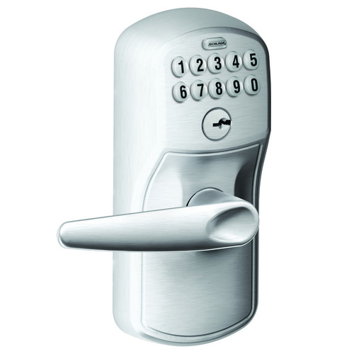 FE595 Keypad Lever with Plymouth Trim and Jazz Lever with Flex Lock, Satin Chrome