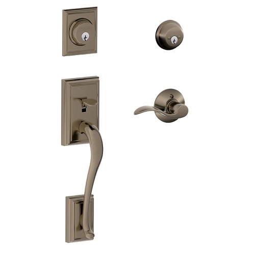 F62 Addison Double Cylinder Handleset with Accent Entrance Lever, Satin Nickel Blackened