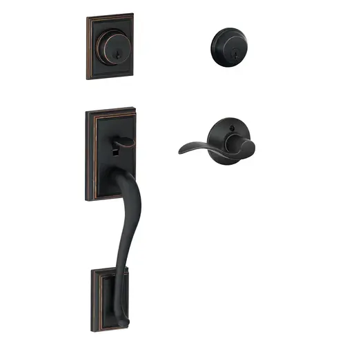 F62 Addison Double Cylinder Handleset with Accent Entrance Lever, Aged Bronze